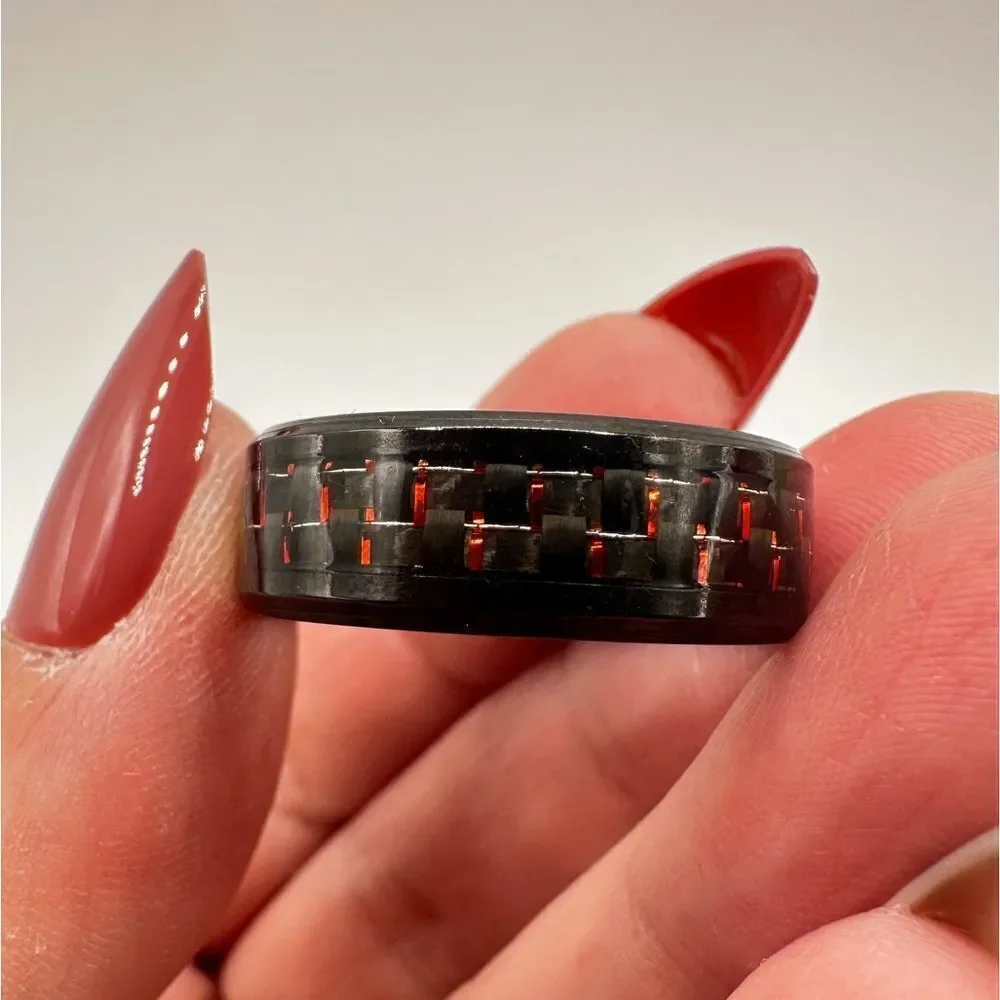 Men's 11.75 black toned‎ metal with woven design in red, ring/wedding band!
